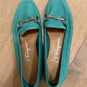 Salvatore Ferragamo Blue Loafers with Gold Accent